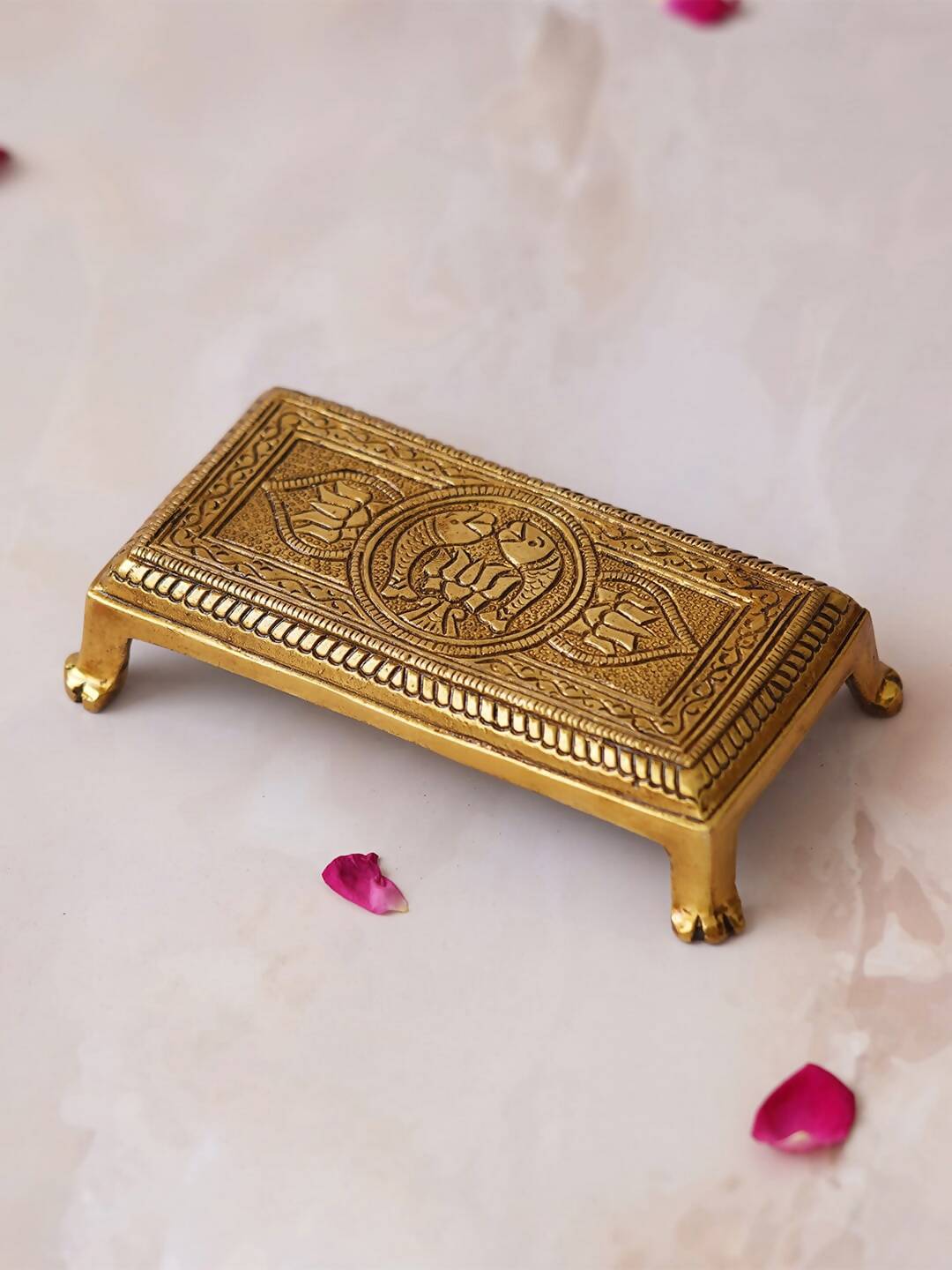 eCraftIndia Beige Lotus Flowers Engraved Pooja Chowki - Distacart