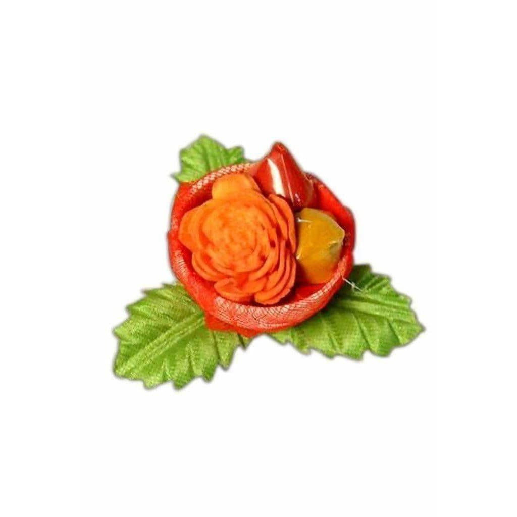 Designer(fancy) leaf flower with Tilaka and Turmeric Powder/Pasupu,Kumkuma Powder(1 piece) - Distacart