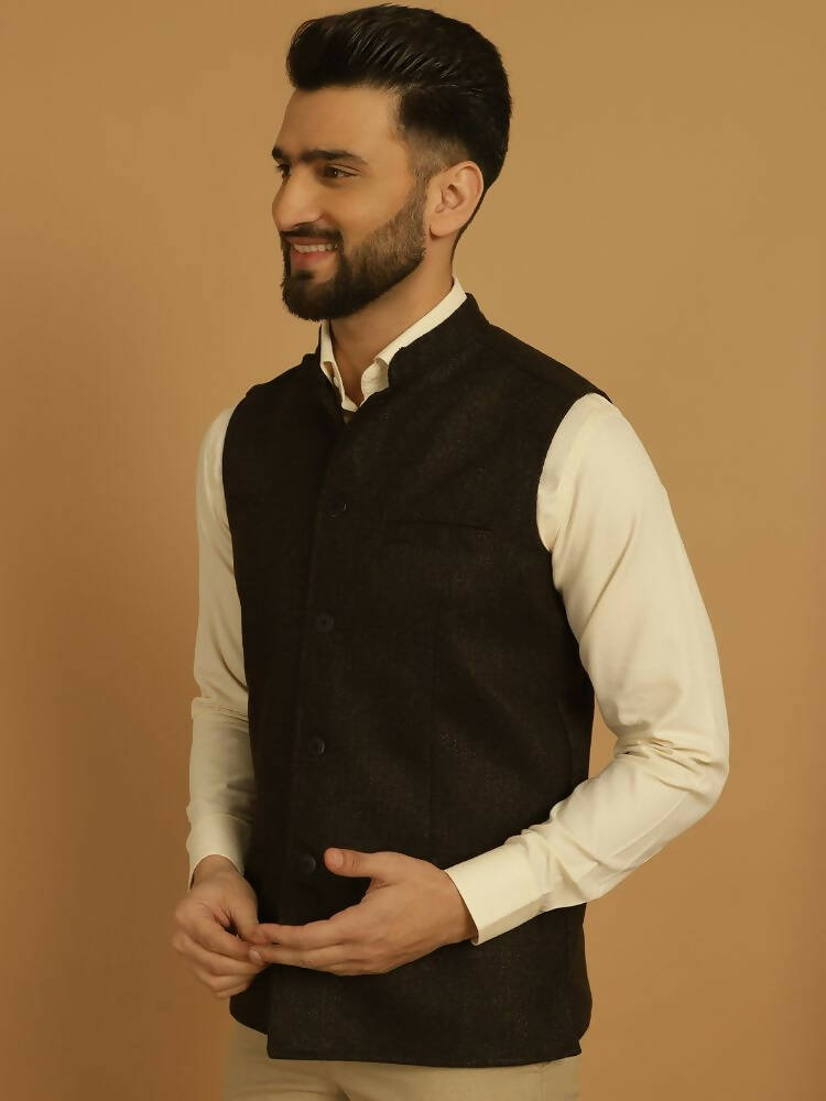 Even Apparels Pure Wool Nehru Jacket - Brown - Distacart