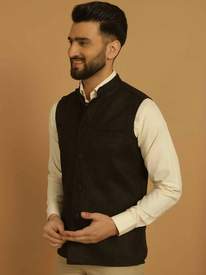 Even Apparels Pure Wool Nehru Jacket - Brown - Distacart