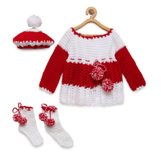ChutPut Hand knitted Floral Crochet Wool Dress - Red - Distacart