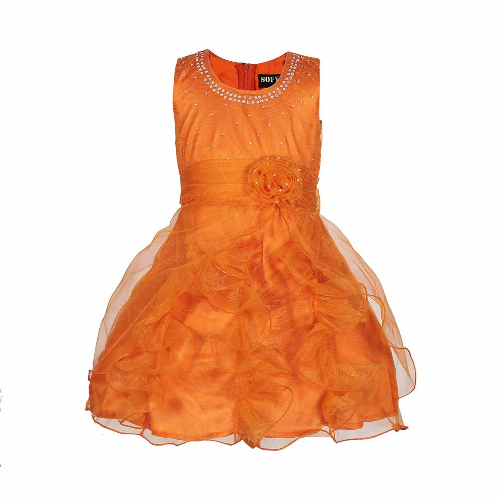 Asmaani Baby Girl's Orange Satin Knee Length Frock (AS-DRESS_22144) - Distacart