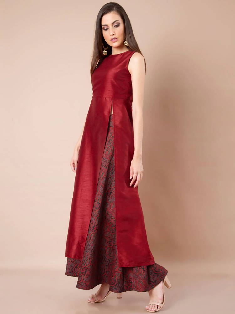 Indya Women Maroon Solid A-Line Kurta - Distacart
