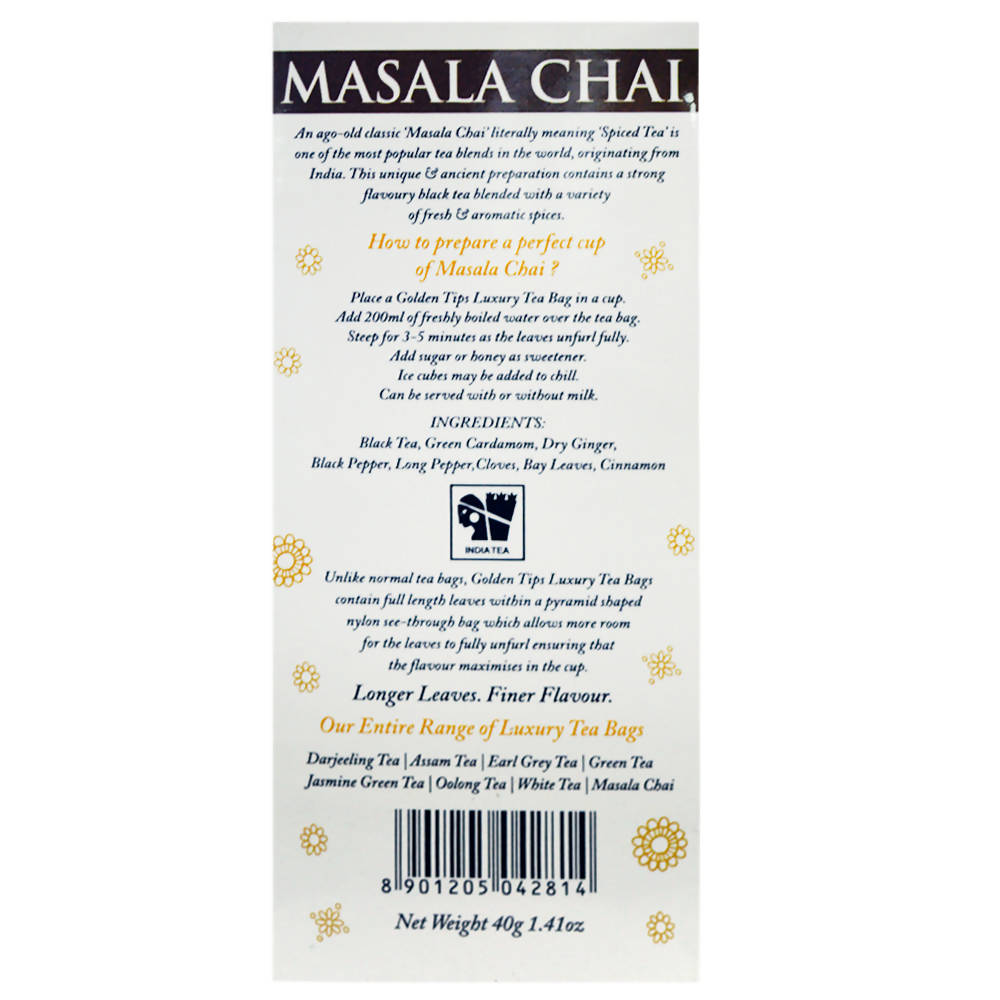 Golden Tips Masala Chai Full Leaf Pyramid Tea Bags - Distacart