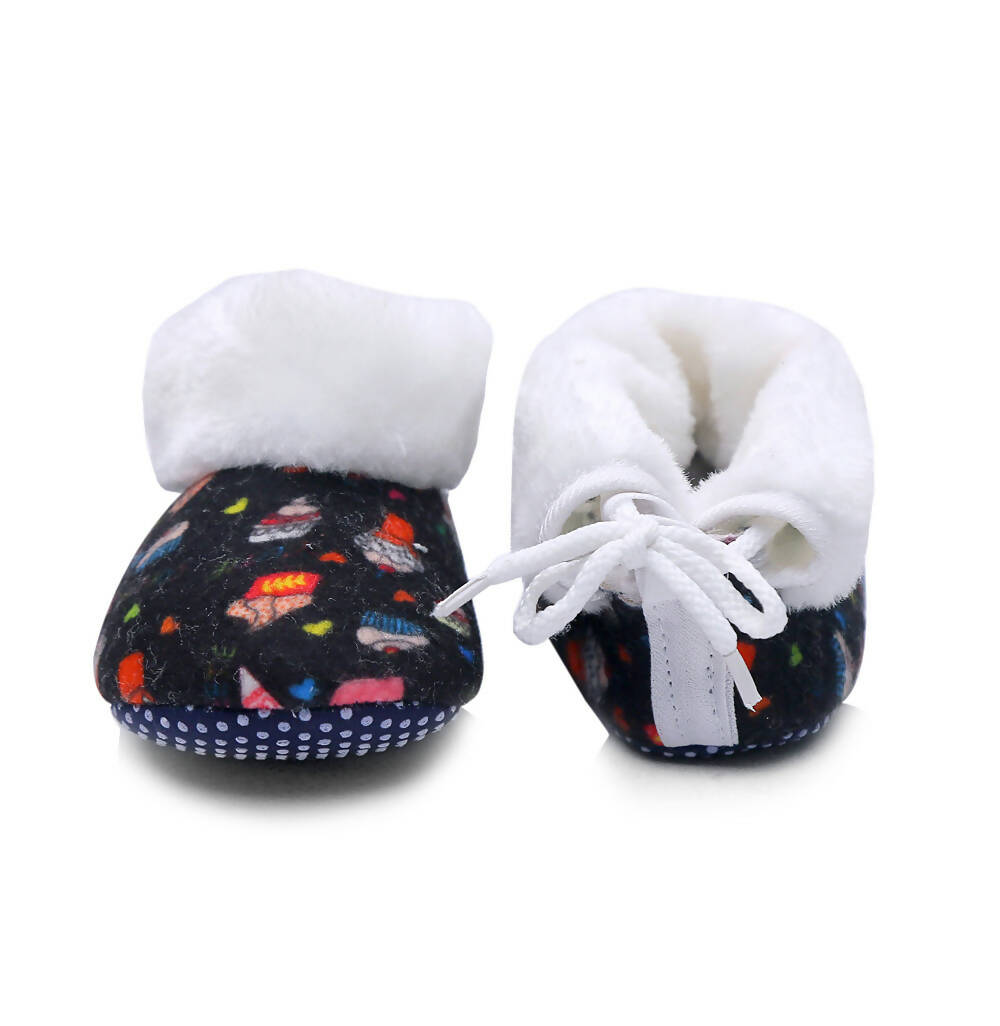 Tiny Bugs Unisex Printed Winter Booties - Black - Distacart