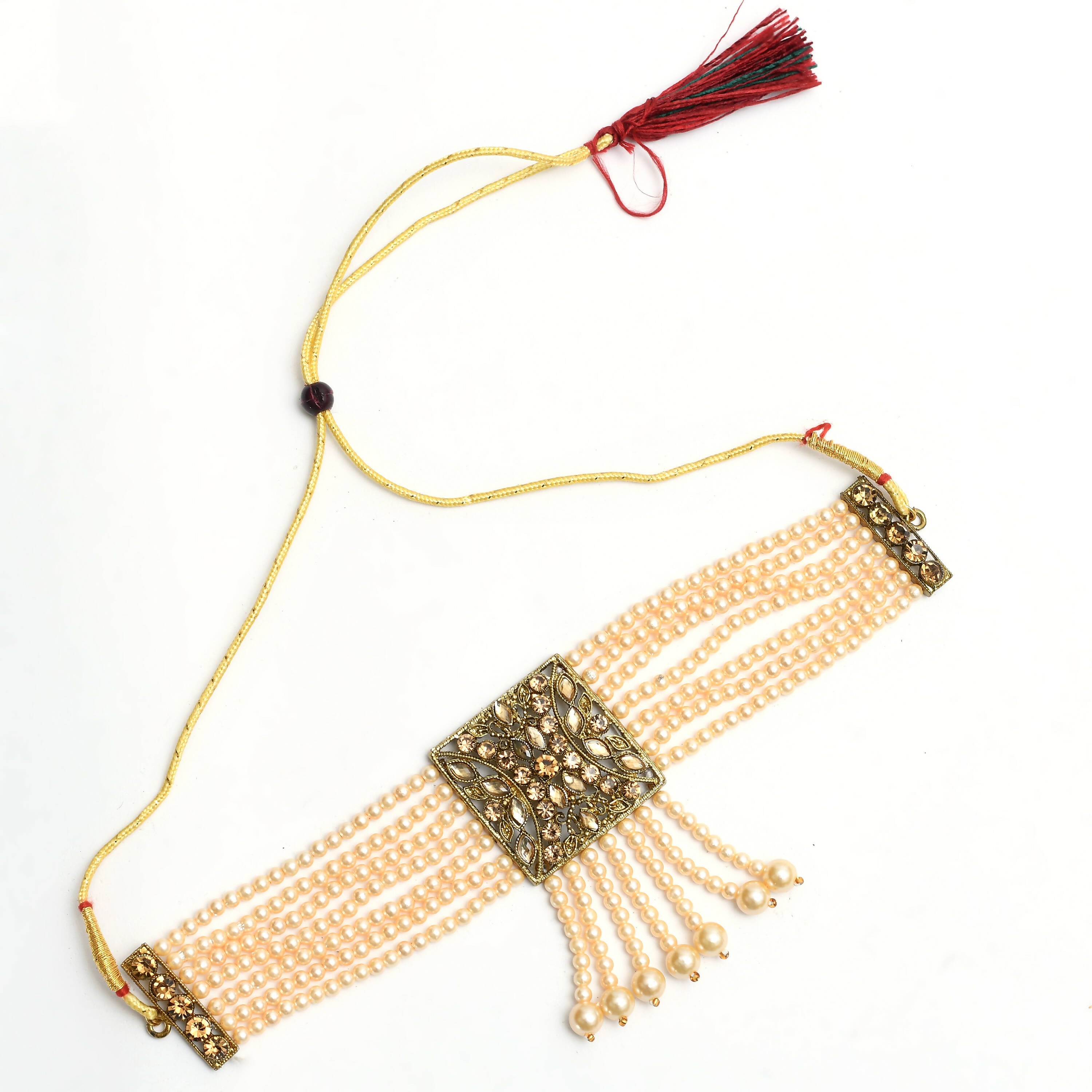 Mominos Fashion Johar Kamal Off White Color Kundan & Pearls Necklace Set - Distacart