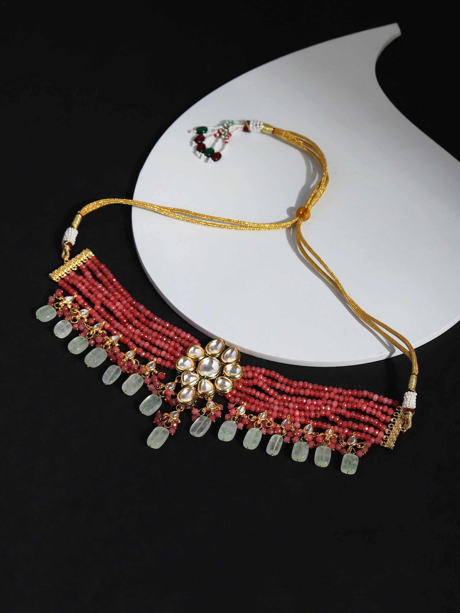 Pink White Brass Gold-Plated Necklace - Ruby Raang - Distacart