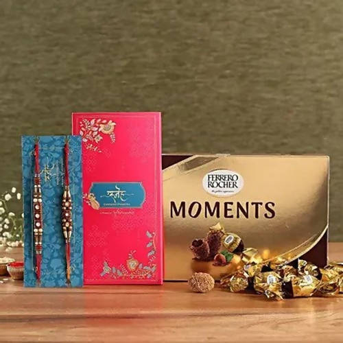 2 Stone Work Rakhis and Ferrero Rocher Moments Pack