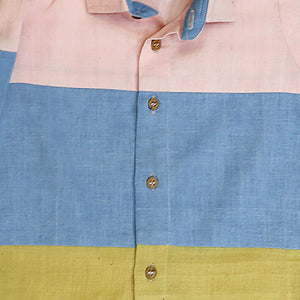 Mhyssa Blue and Yellow Color Blocked Shirt - Distacart