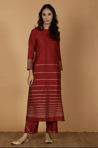 Thumbnail for Cheera Women's Silk Blend Fancy Maroon Kurta Palazzo Set - Distacart