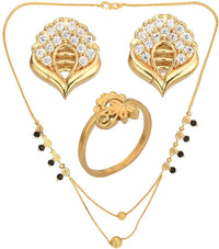 Thumbnail for AanyaCentric Gold-plated Jewelry Combo: Elegant Short Mangalsutra, Finger Ring, and American Diamond Earrings Set - Distacart