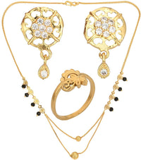 Thumbnail for AanyaCentric Gold-plated Jewelry Combo: Elegant Short Mangalsutra, Finger Ring, and American Diamond Earrings Set - Distacart