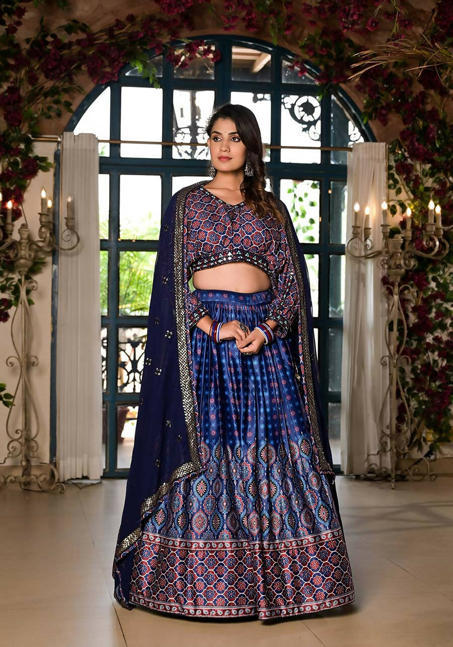 Women's Wedding Traditional Blue Dull Satin Lehenga Choli - Kaushlya - Distacart