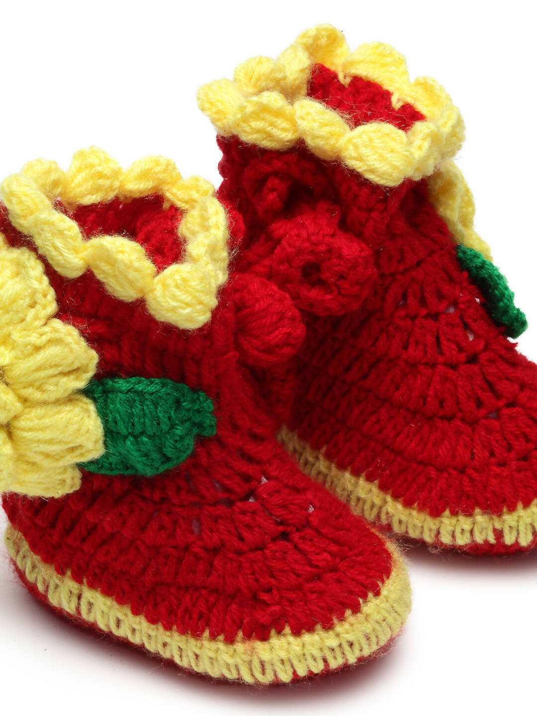 Chutput Kids Woollen Hand Knitted Flower Decor Booties - Red - Distacart