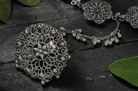 Thumbnail for Mominos Fashion Kamal Johar Oxidised Silver-Plated Floral Bracelet
