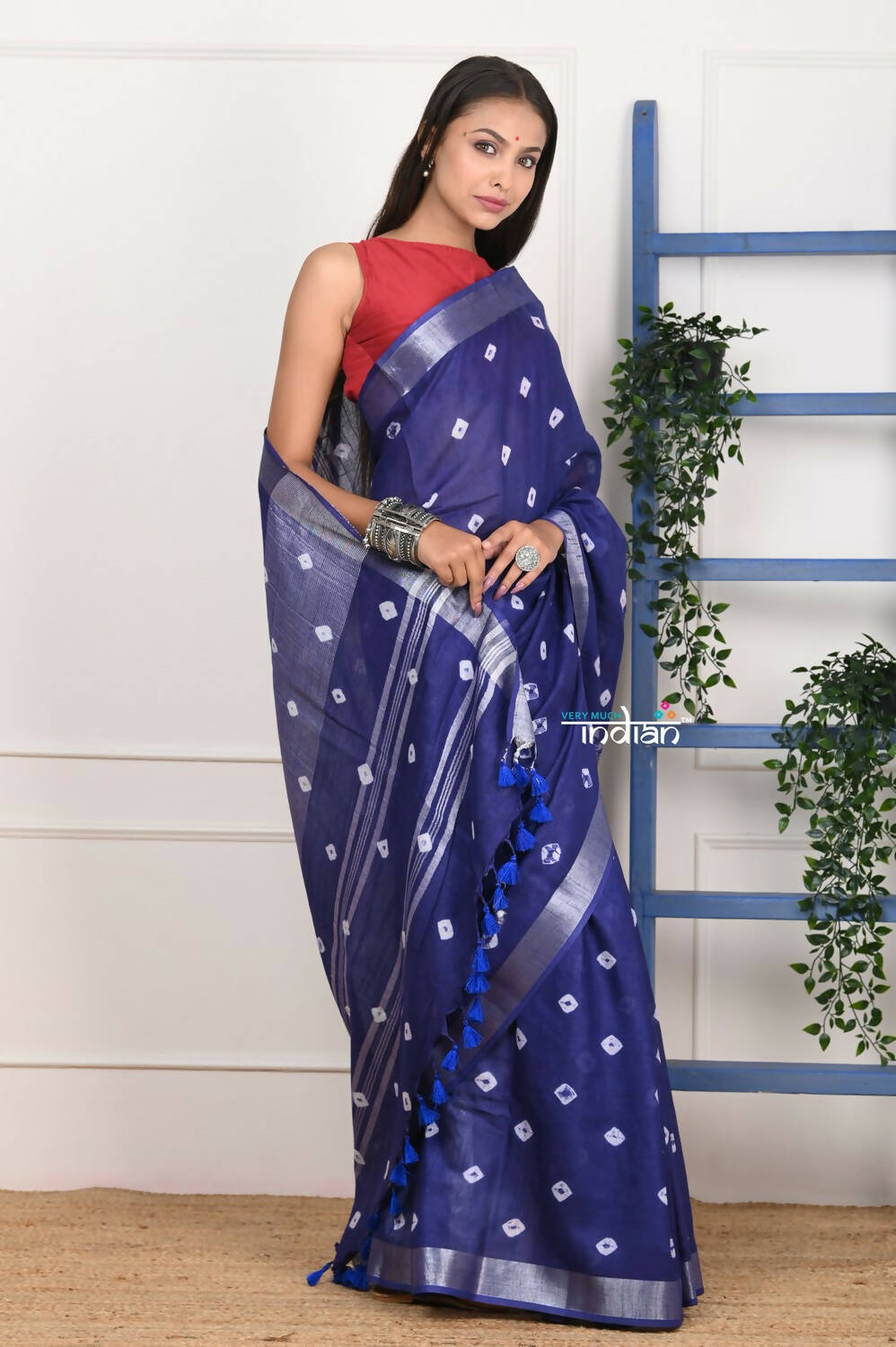 Very Much Indian Handmade Tie And Dye Cotton Saree By Women Weavers - Indigo Blue - Distacart