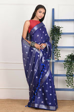 Thumbnail for Very Much Indian Handmade Tie And Dye Cotton Saree By Women Weavers - Indigo Blue - Distacart