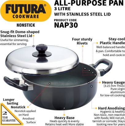 Hawkins Futura Non-stick All-Purpose Pan Handi 3 L with Lid (NAP30) - Distacart