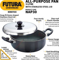 Thumbnail for Hawkins Futura Non-stick All-Purpose Pan Handi 3 L with Lid (NAP30) - Distacart