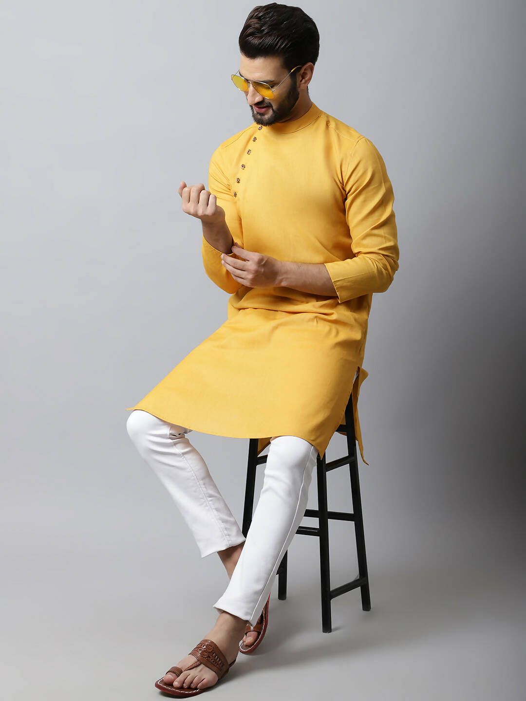 Even Apparels Yellow Color Pure Cotton Men's Kurta With Side Placket (SLD1130) - Distacart