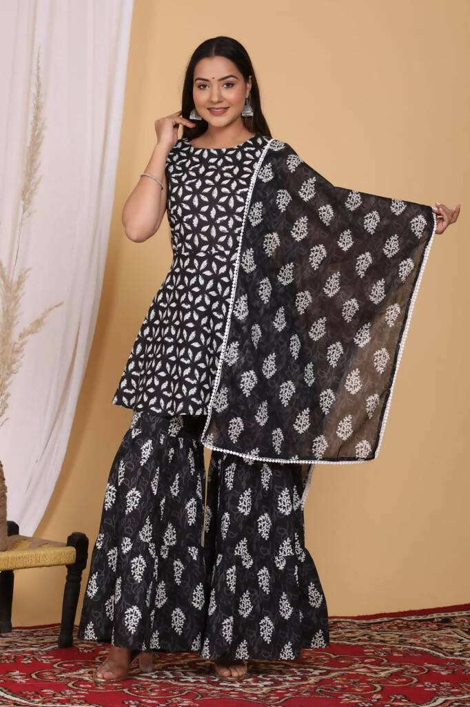 Vamika Printed Cotton Black Party Wear/Casual Wear Kurta Set/Suit - Distacart