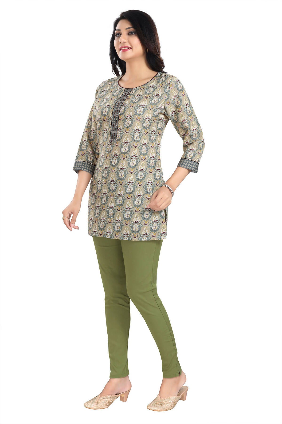 Snehal Creations Pretty Pastle Variyali Green Rayon Short Kurti Tunic Top - Distacart