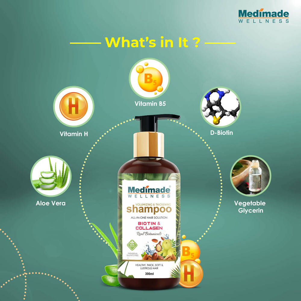 Medimade Wellness Volumizing and Thickening Shampoo with Biotin & Collagen - Distacart