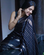 Thumbnail for DEIANA'S Beautiful Golden Jari with New Design Soft Lichi Silk Saree - Black - Distacart