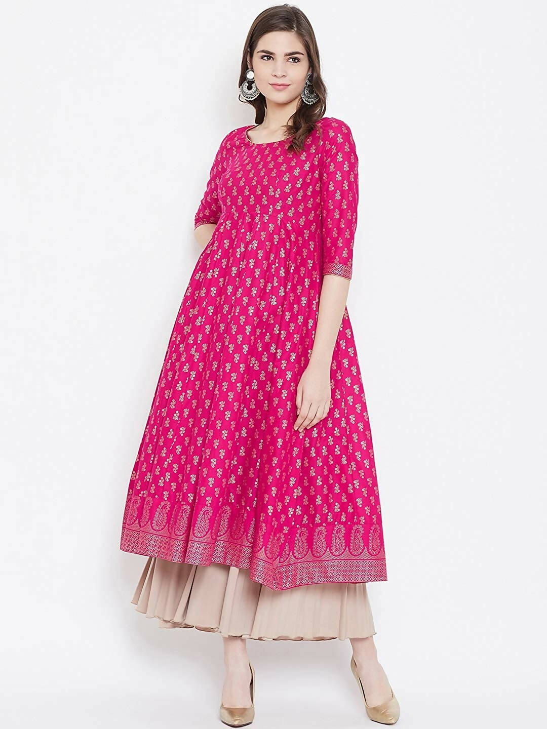 Cheera Embellished Daily Wear Cotton Blend Kurta - Pink - Distacart