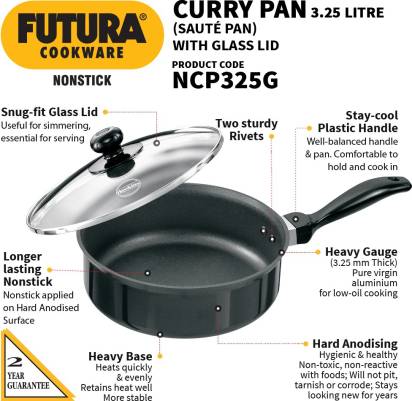 Hawkins Futura Non-stick Curry Pan 24 cm Diameter with Glass Lid 3.25 L (NCP325G) - Distacart
