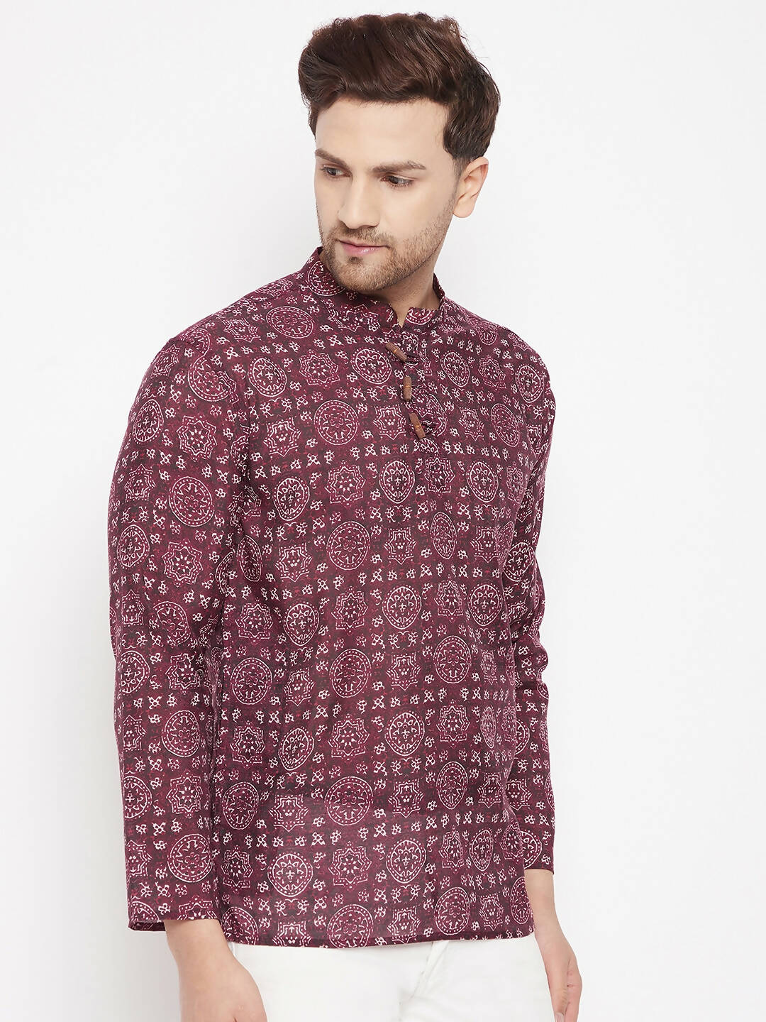 Even Apparels Maroon Pure Cotton Men's Kurta With Slit Neckline - Distacart