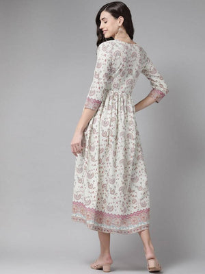 Yufta Off White Floral Ethnic Maxi Dress