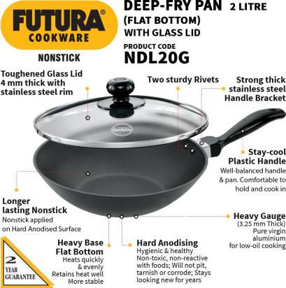 Futura Non-Stick 10-Inch Frying Pan Indian Style with Stainless Steel Lid