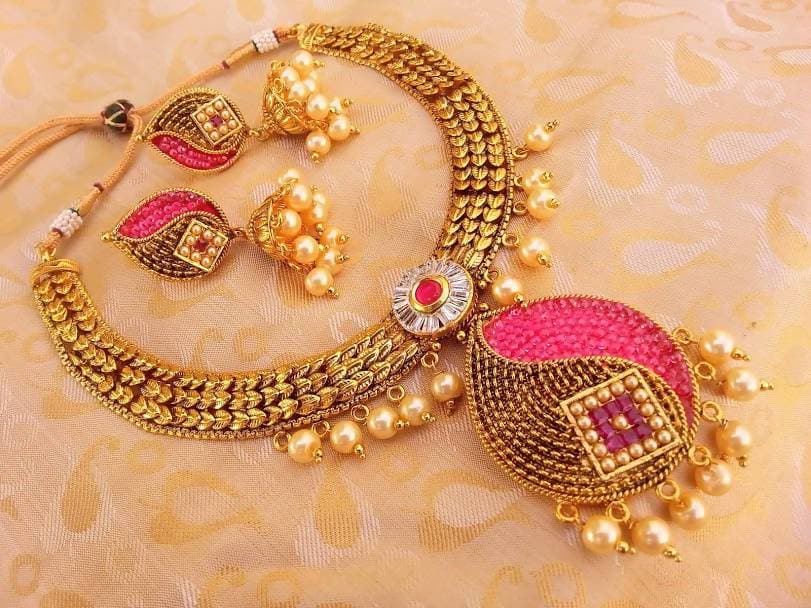 Antique Designer Necklace Set with Pearl Drops