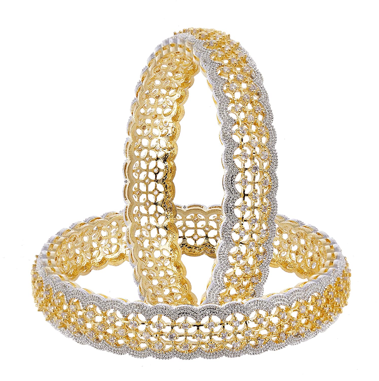 Gold-Plated Alloy American Diamond Broad Bangle Set - The Pari - Distacart