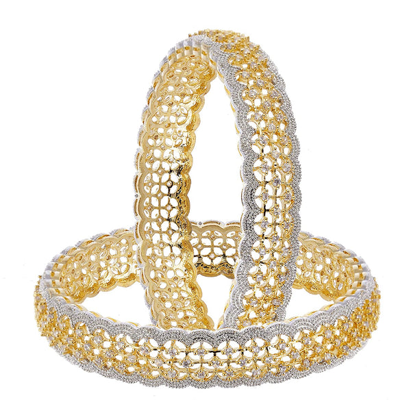 Gold-Plated Alloy American Diamond Broad Bangle Set - The Pari - Distacart