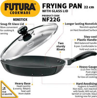 Thumbnail for Hawkins Futura Non-stick Frying Pan 22 cm Diameter with Glass Lid 1 L (NF22G) - Distacart