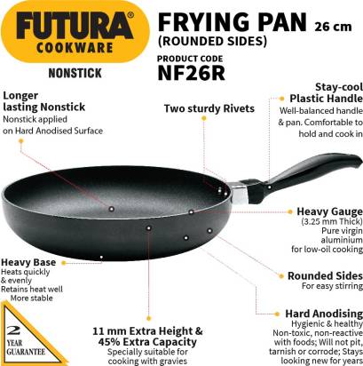 Hawkins Futura Non-stick Rounded Sides Frying Pan 26 cm Diameter 1 L (NF26R) - Distacart