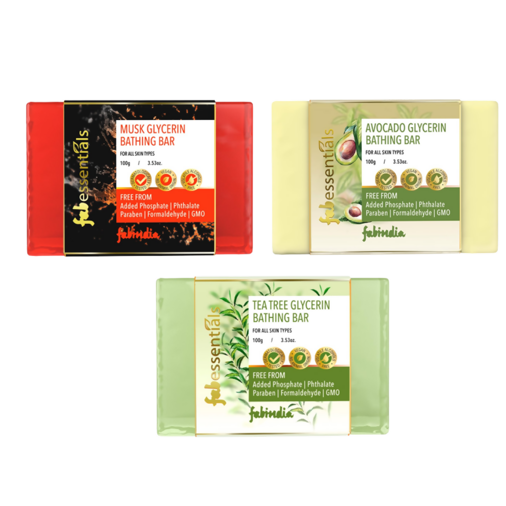 Fabessentials Assorted Glycerin Bathing Bars Combo - Avocado, Tea Tree & Musk - Distacart