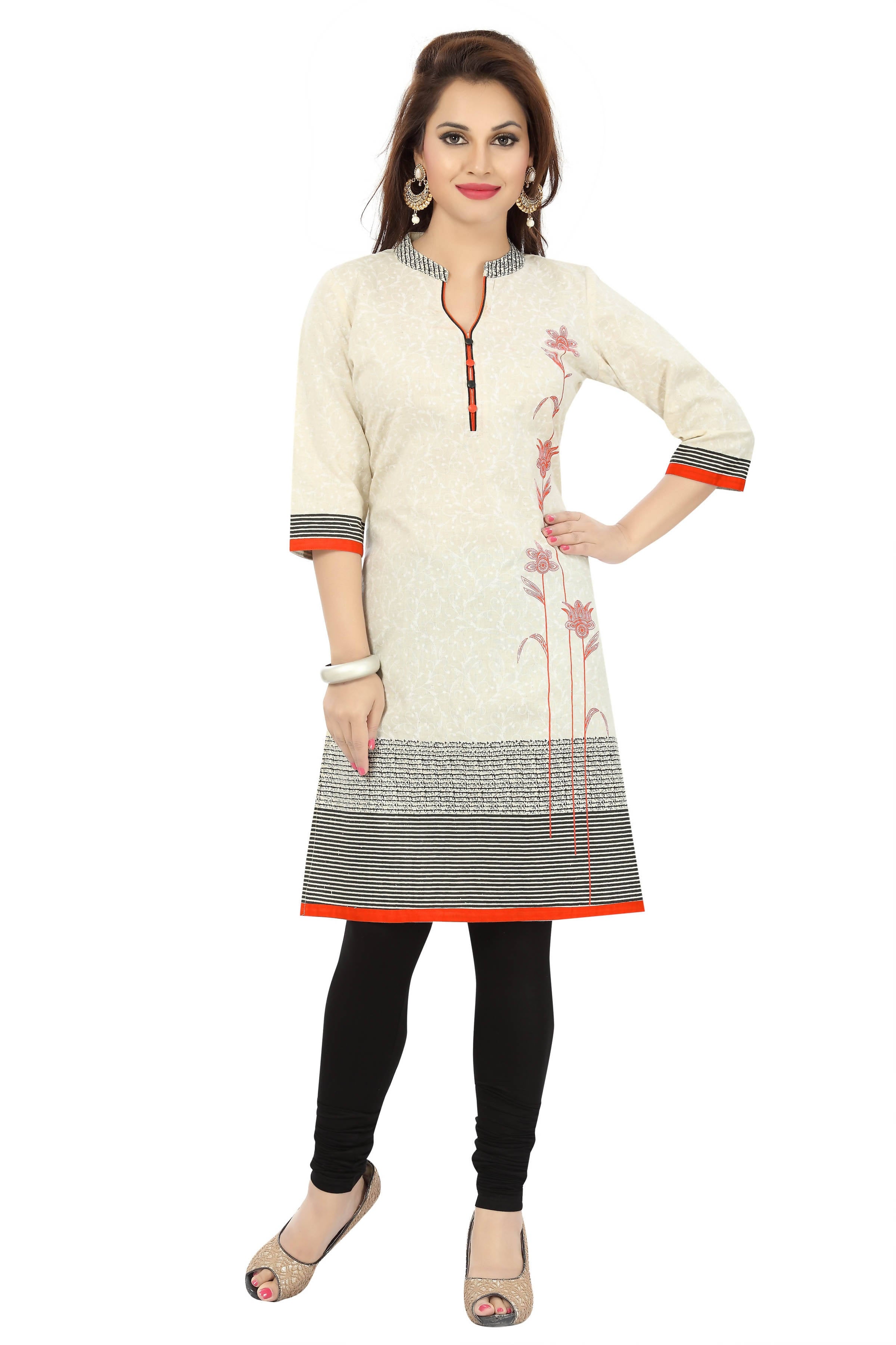 Snehal Creations Contemporary Beauty Off White Cotton Short Tunic For Women - Distacart