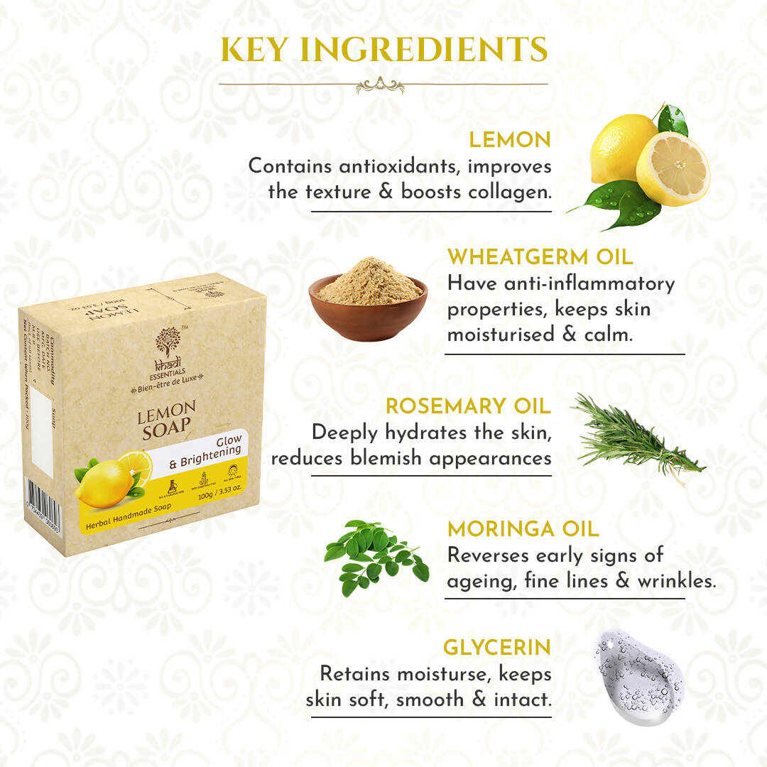 Khadi Essentials Lemon Handmade Herbal Soap - Distacart
