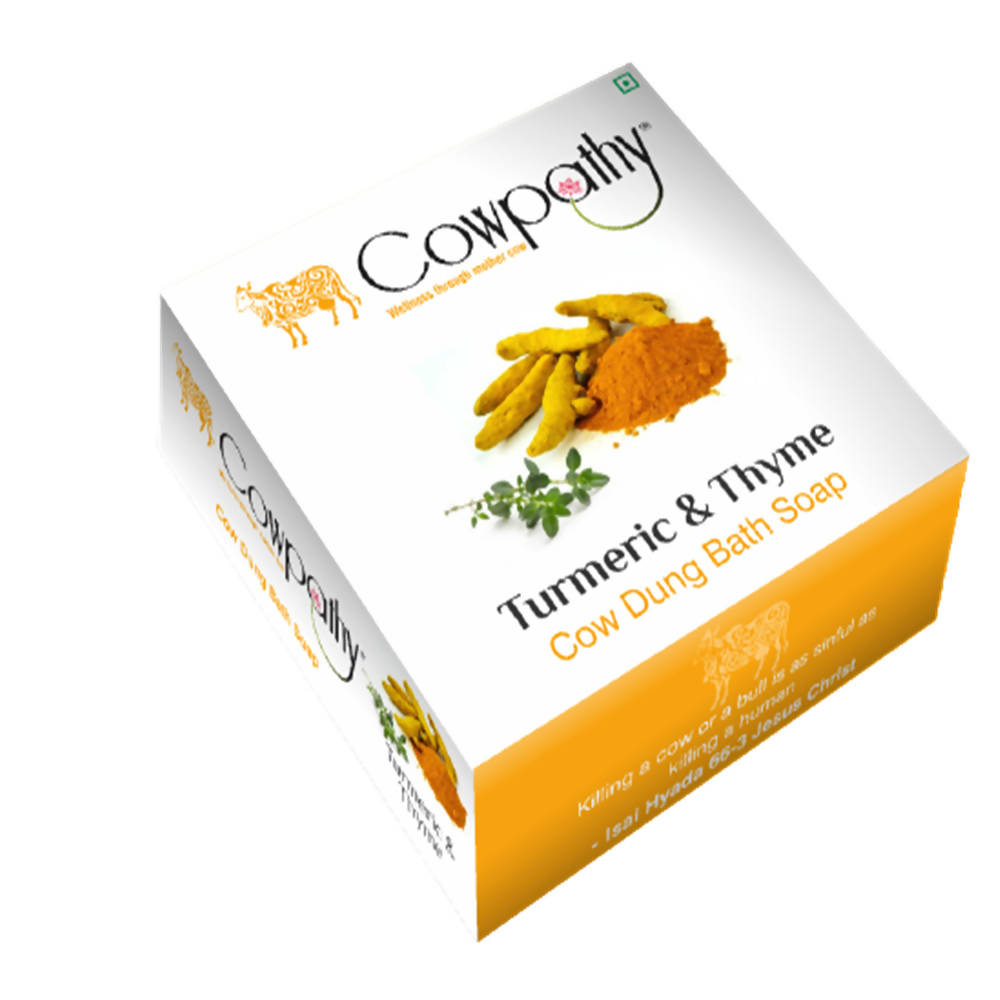 Cowpathy Turmeric & Thyme Cow Dung Bath Soap (75gm) - Distacart