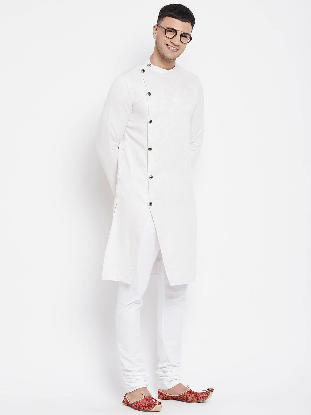 Even Apparels White Rayon Men's Sherwani Kurta With Asymetrical Cut - Distacart