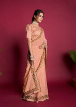 Thumbnail for Vamsee Peach Georgette Designer Saree - Distacart