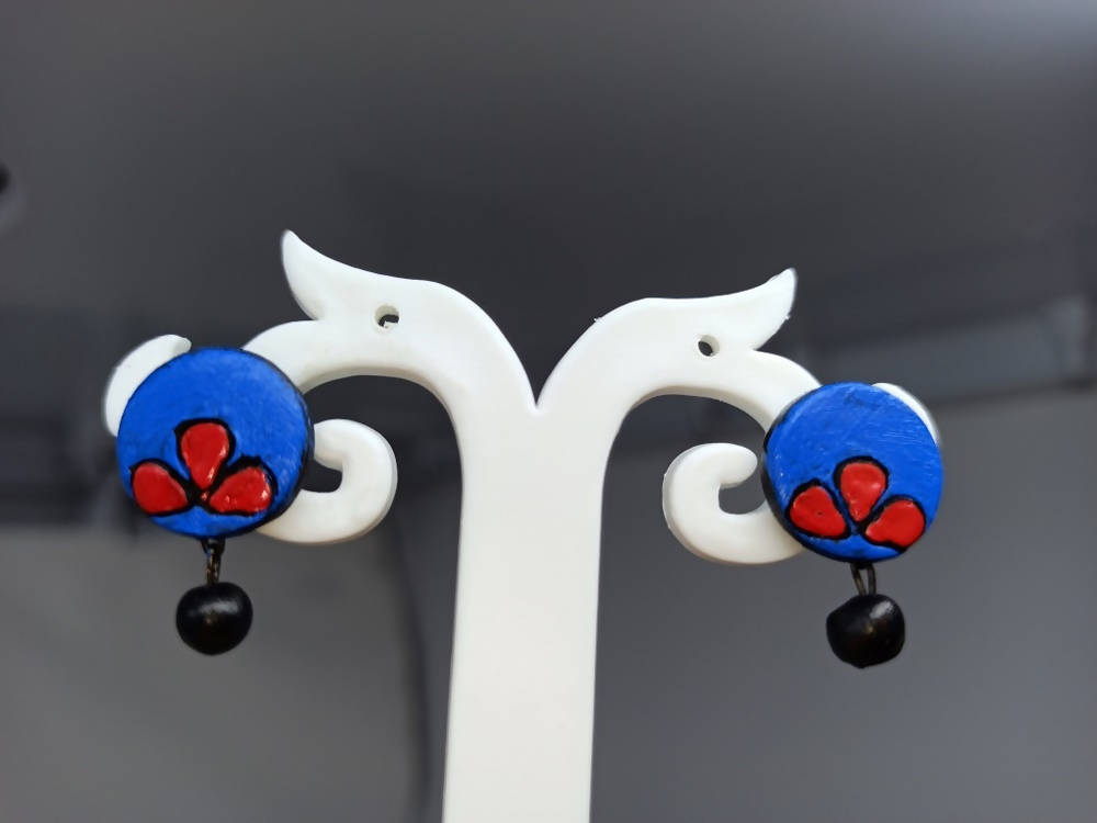Terracotta Button Studs-Blue