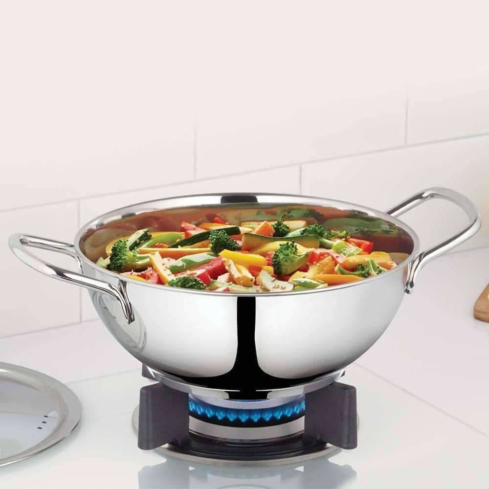 Borosil Stainless Steel Deep Kadhai With Lid, 2.3 Litre