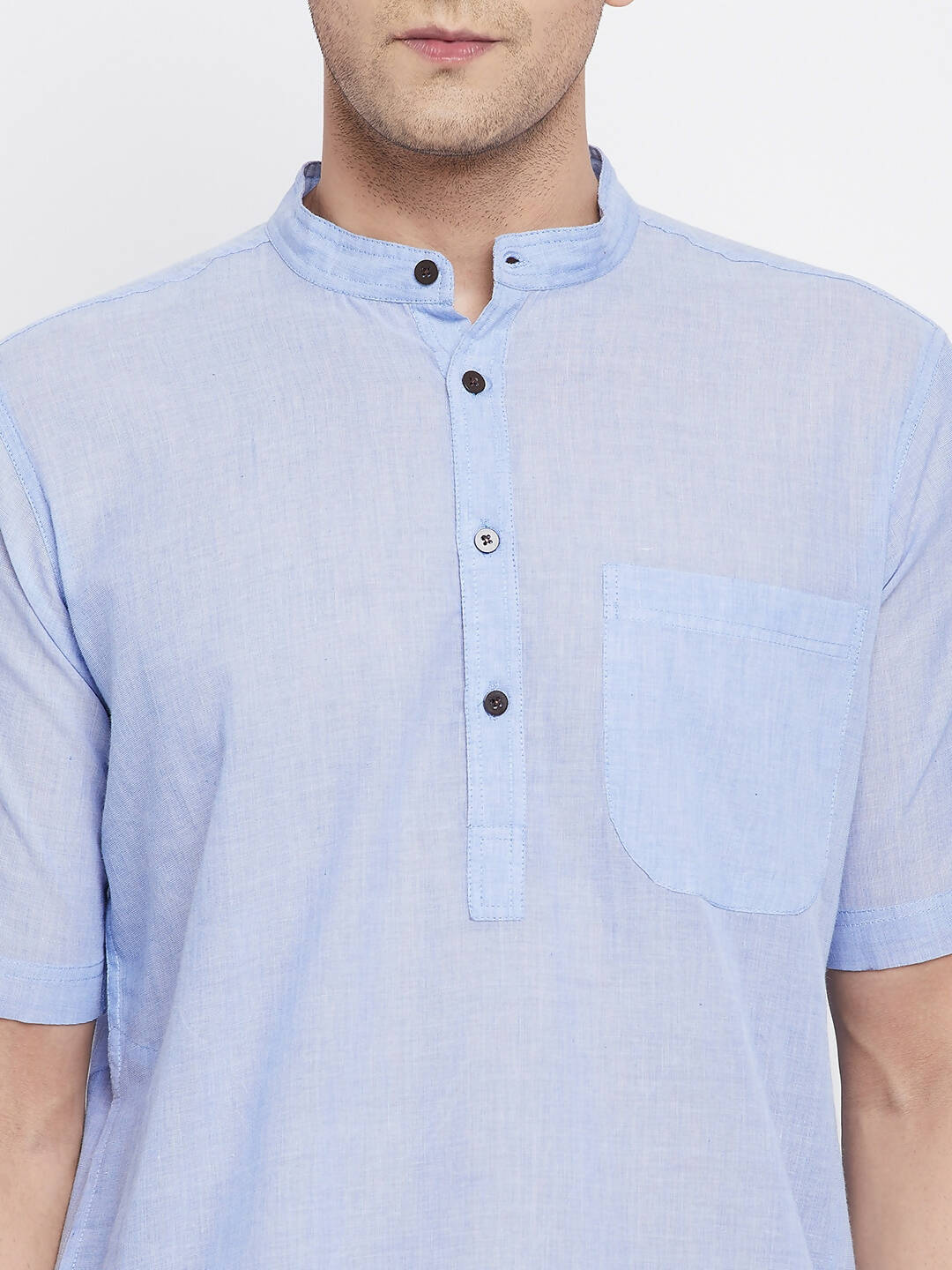 Even Apparels Blue Pure Cotton Men's H/S Kurta With Band Collar - Distacart