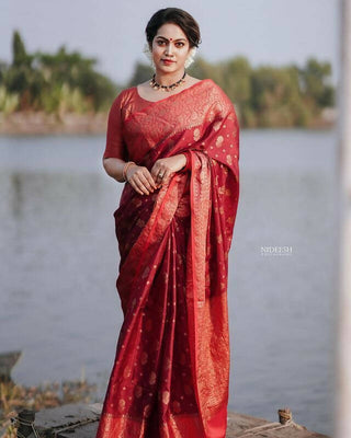 DEIANA'S Beautiful Golden Jari with New Design Soft Lichi Silk Saree - Maroon - Distacart