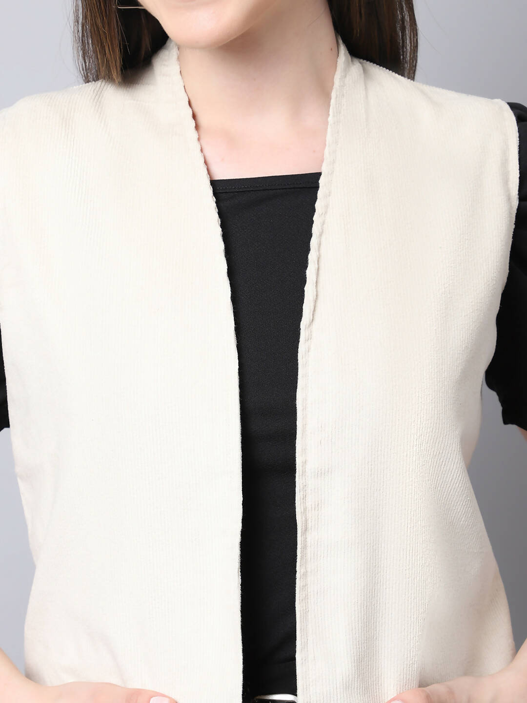Even Apparels White Polywool Open Front Corduroy Women's Long Coat - Distacart