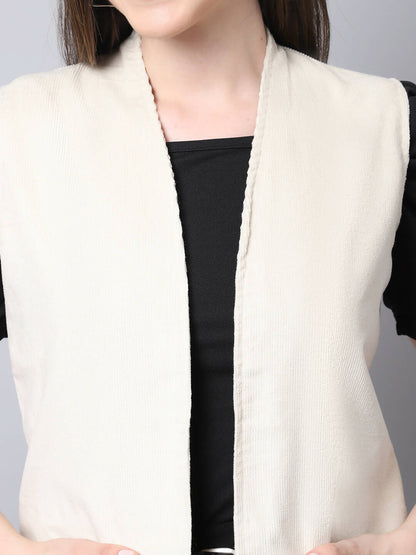 Even Apparels White Polywool Open Front Corduroy Women's Long Coat - Distacart